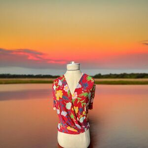 Zara Trafaluc Collection Floral Wrap Blouse Multi-Color Summer Bright Size Small